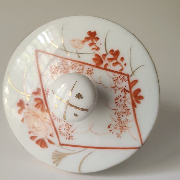 Antique Japanese Chocolate Pot | Early 20th Century Porcelain | Red Orange Gold - Picture 8 of 10